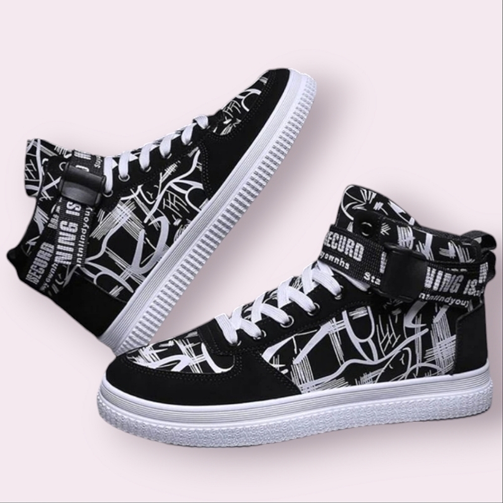 ROMWE Womens Contrast Letter Tape High Top Lace-Up Front Sporty Sneakers